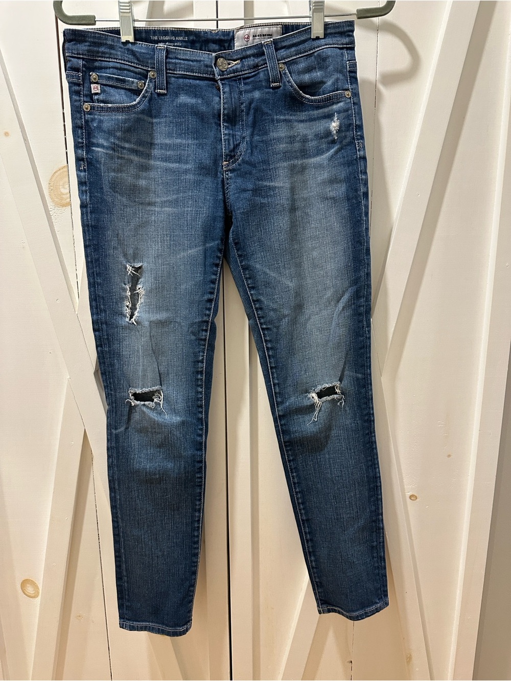 AG Adriano Goldschmied Skinny Distressed Dark Blue Jeans